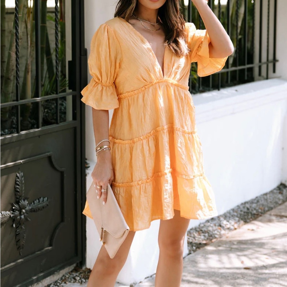 SANA PUFF SLEEVE BABYDOLL DRESS - TANGERINE